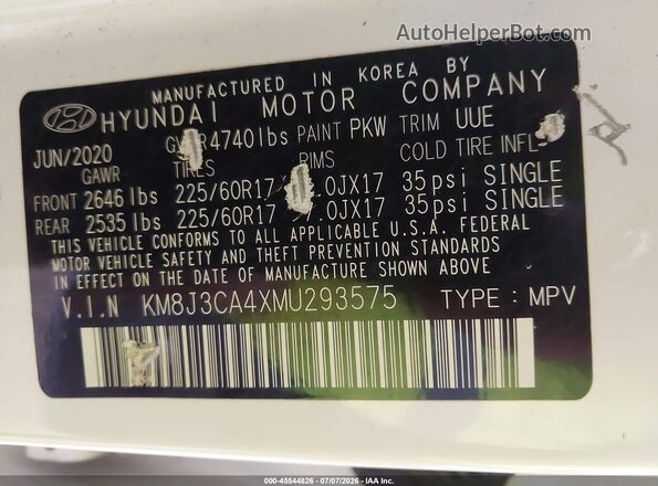 KM8J3CA4XMU293575 2021 HYUNDAI TUCSON White Widok komory silnika