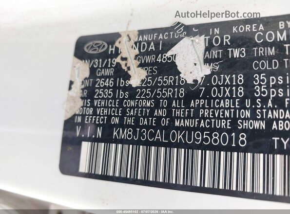 KM8J3CAL0KU958018 2019 HYUNDAI TUCSON White Engine compartment view