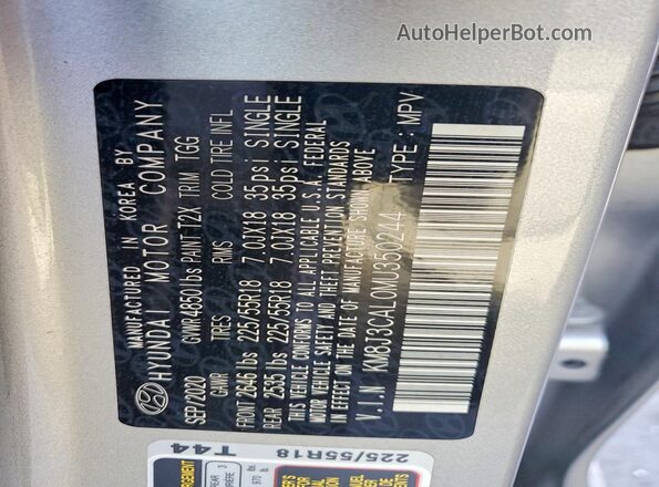 KM8J3CAL0MU350244 2021 HYUNDAI TUCSON Silver VIN კოდის სტიკერის ხედი