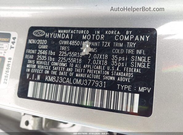 KM8J3CAL0MU377931 2021 HYUNDAI TUCSON Silver Widok komory silnika