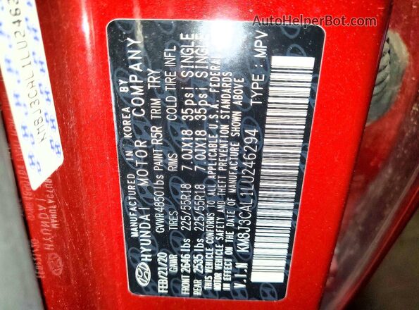 KM8J3CAL1LU246294 2020 HYUNDAI TUCSON Burgundy VIN sticker view