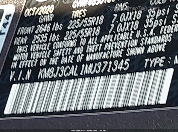 KM8J3CAL1MU371345 2021 HYUNDAI TUCSON Gray Շարժիչի բաժամունքի տեսք