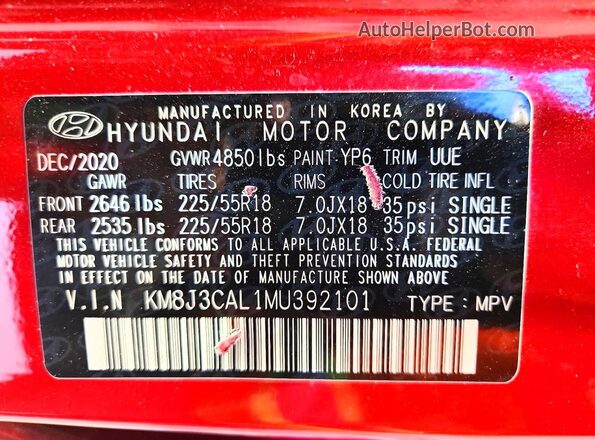 KM8J3CAL1MU392101 2021 HYUNDAI TUCSON Red Սալոնի 360 աստիճան տեսք