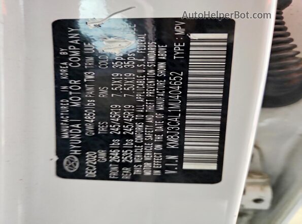 KM8J3CAL1MU404652 2021 HYUNDAI TUCSON White Widok naklejki z numerem VIN
