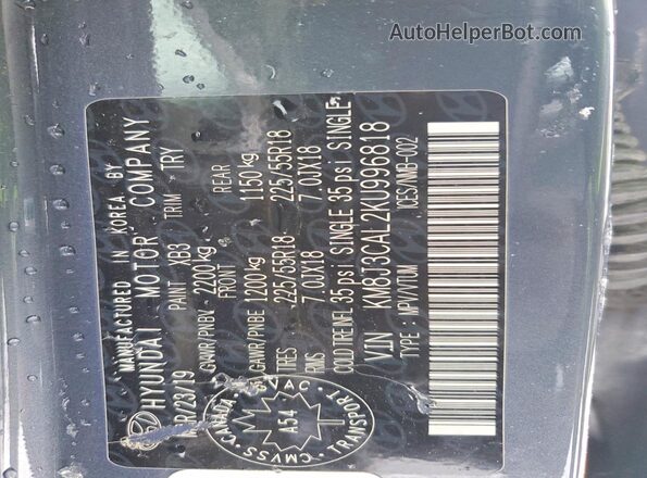 KM8J3CAL2KU996818 2019 HYUNDAI TUCSON Black Widok wnętrza 360 stopni