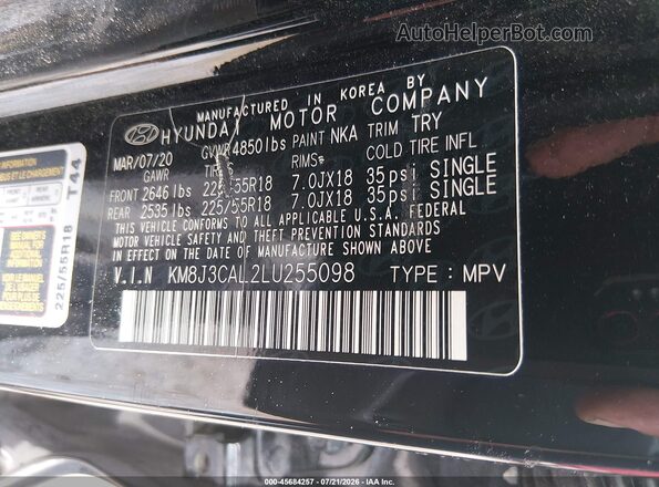 KM8J3CAL2LU255098 2020 HYUNDAI TUCSON Черный Вид подкапотного пространства