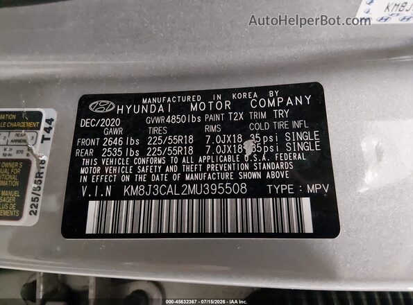 KM8J3CAL2MU395508 2021 HYUNDAI TUCSON Серебряный Вид подкапотного пространства