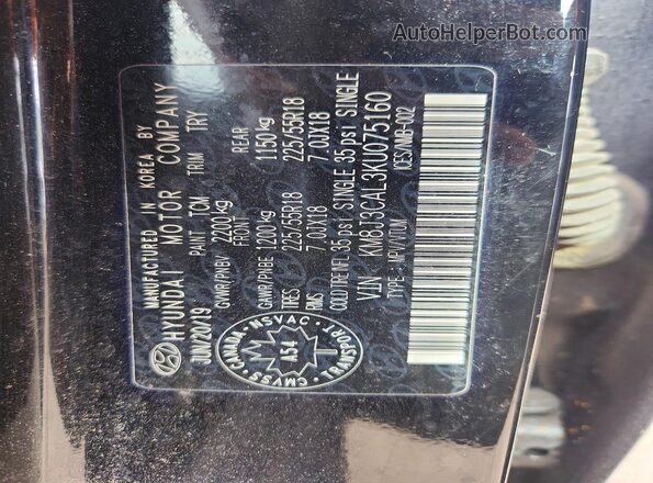 KM8J3CAL3KU075160 2019 HYUNDAI TUCSON Black ძრავის განყოფილების ხედი
