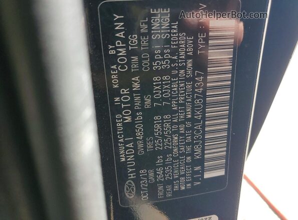 KM8J3CAL4KU874347 2019 HYUNDAI TUCSON Black Vista interior de 360 grados