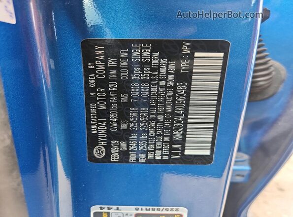 KM8J3CAL4KU960483 2019 HYUNDAI TUCSON Blue Вид підкапотного простору