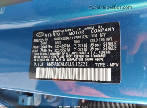 KM8J3CAL6LU112221 2020 HYUNDAI TUCSON Blue Շարժիչի բաժամունքի տեսք