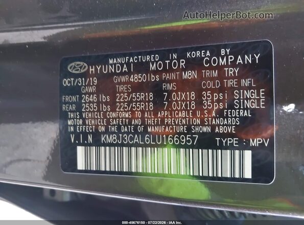 KM8J3CAL6LU166957 2020 HYUNDAI TUCSON Коричневый Вид подкапотного пространства