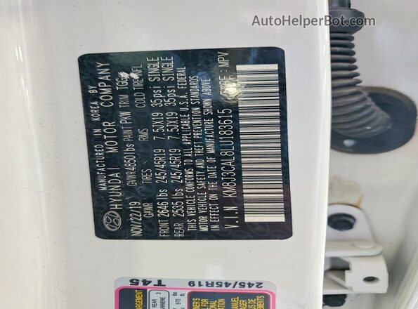 KM8J3CAL8LU183615 2020 HYUNDAI TUCSON White Vista interior de 360 grados