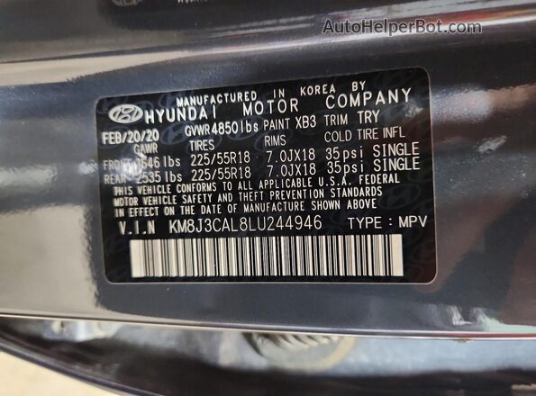 KM8J3CAL8LU244946 2020 HYUNDAI TUCSON Blue Սալոնի 360 աստիճան տեսք