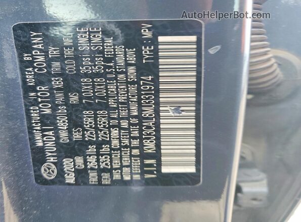 KM8J3CAL8MU331974 2021 HYUNDAI TUCSON Gray Vista de la etiqueta del VIN