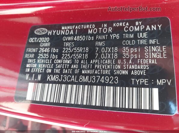 KM8J3CAL8MU374923 2021 HYUNDAI TUCSON Red Engine compartment view