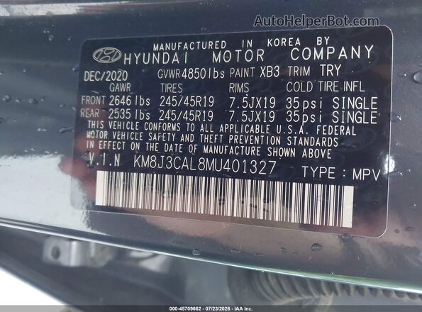 KM8J3CAL8MU401327 2021 HYUNDAI TUCSON Blue Vista del compartimento del motor