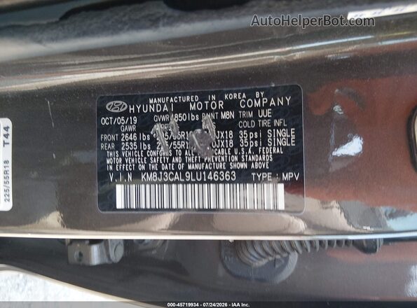 KM8J3CAL9LU146363 2020 HYUNDAI TUCSON Black Engine compartment view