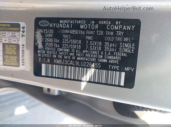 KM8J3CAL9LU226455 2020 HYUNDAI TUCSON Серебряный Вид подкапотного пространства
