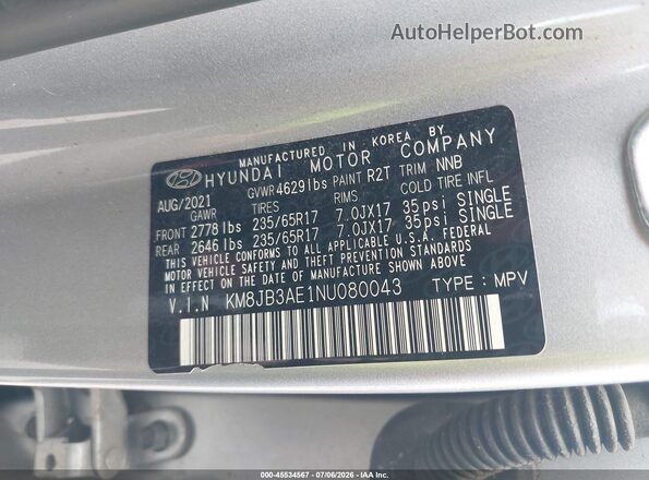 KM8JB3AE1NU080043 2022 HYUNDAI TUCSON Silver Engine compartment view