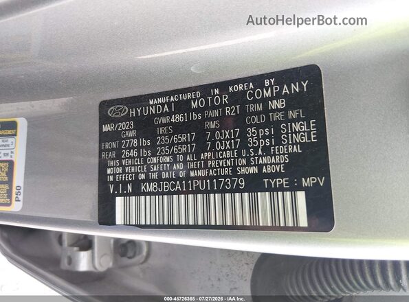 KM8JBCA11PU117379 2023 HYUNDAI TUCSON HYBRID Silver Vista del compartimento del motor