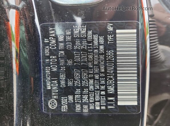 KM8JBCA14NU012686 2022 HYUNDAI TUCSON Black სალონის 360-გრადუსიანი ხედი