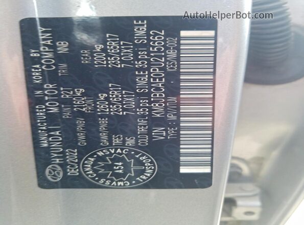 KM8JBCAE0PU215662 2023 HYUNDAI TUCSON Silver VIN կոդի պիտակի տեսք