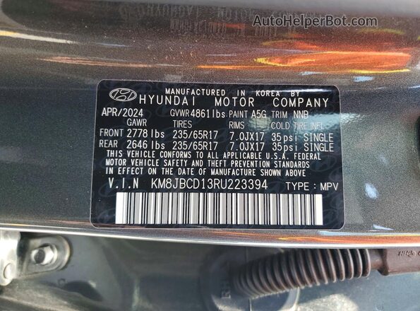 KM8JBCD13RU223394 2024 HYUNDAI TUCSON Gray Vista de la etiqueta del VIN