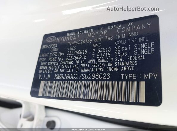 KM8JBDD27SU298023 2025 HYUNDAI TUCSON PLUG-IN HYBRID White Vista del compartimento del motor