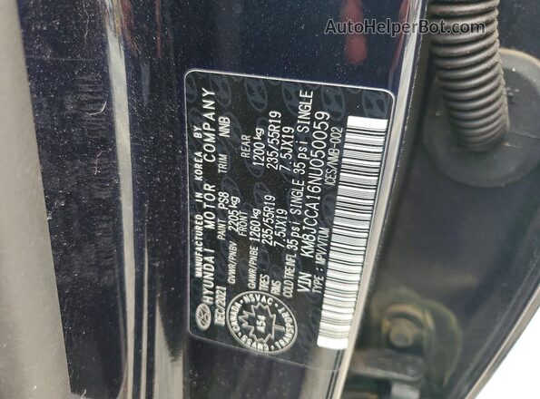 KM8JCCA16NU050059 2022 HYUNDAI TUCSON Black VIN კოდის სტიკერის ხედი