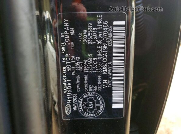 KM8JCCA19NU070466 2022 HYUNDAI TUCSON Black Vista de la etiqueta del VIN
