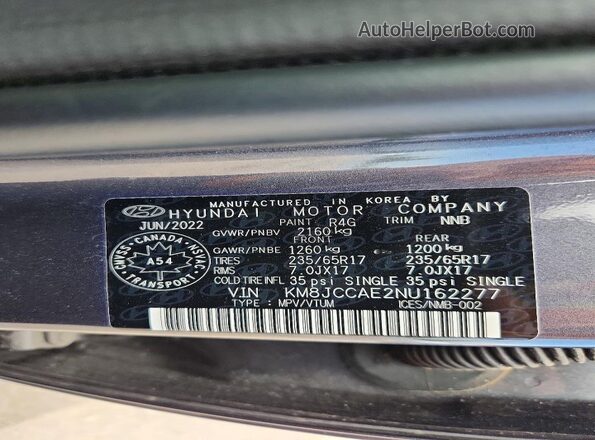 KM8JCCAE2NU162277 2022 HYUNDAI TUCSON Gray სალონის 360-გრადუსიანი ხედი