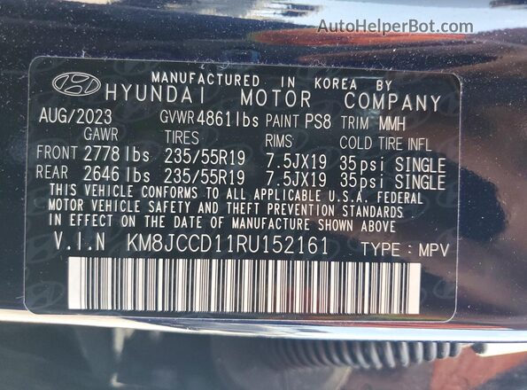 KM8JCCD11RU152161 2024 HYUNDAI TUCSON Blue Вид наклейки з VIN-кодом