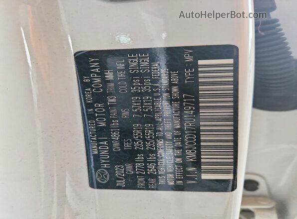 KM8JCCD17RU149717 2024 HYUNDAI TUCSON White VIN կոդի պիտակի տեսք