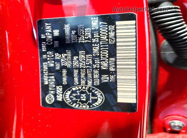 KM8JCDD11TU400017 2026 HYUNDAI TUCSON Red VIN sticker view