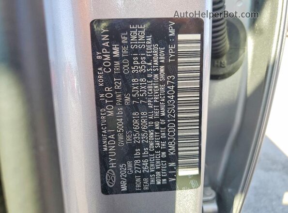 KM8JCDD12SU340473 2025 HYUNDAI TUCSON Gray VIN sticker view