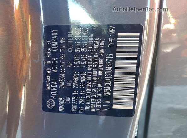 KM8JCDD13TU437716 2026 HYUNDAI TUCSON Gray Vista interior de 360 grados