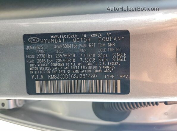 KM8JCDD16SU381480 2025 HYUNDAI TUCSON Silver VIN sticker view