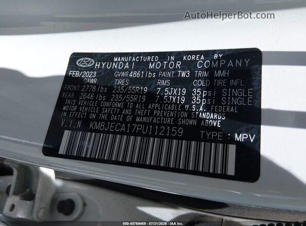 KM8JECA17PU112159 2023 HYUNDAI TUCSON HYBRID White Շարժիչի բաժամունքի տեսք