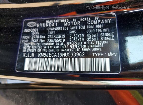 KM8JECA19NU033962 2022 HYUNDAI TUCSON Черный Вид наклейки с VIN-кодом