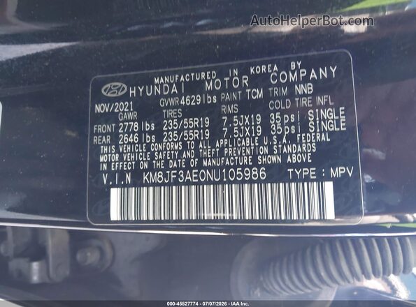KM8JF3AE0NU105986 2022 HYUNDAI TUCSON Black Вид підкапотного простору