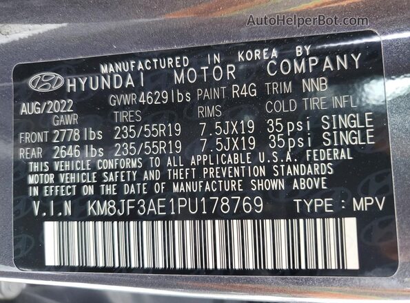 KM8JF3AE1PU178769 2023 HYUNDAI TUCSON Gray Սալոնի 360 աստիճան տեսք