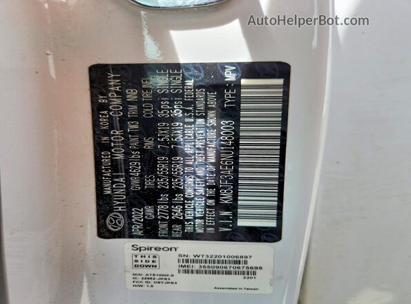 KM8JF3AE6NU148003 2022 HYUNDAI TUCSON White Widok komory silnika