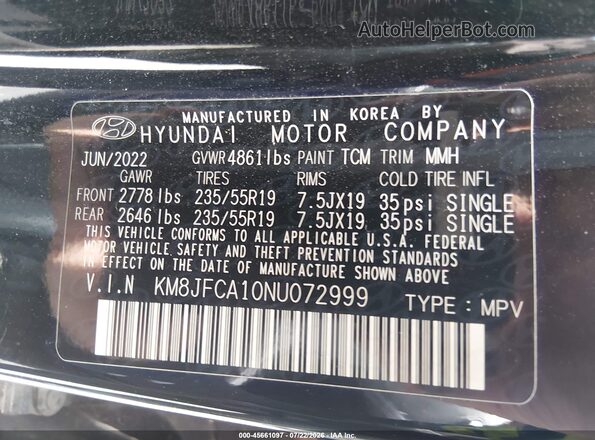 KM8JFCA10NU072999 2022 HYUNDAI TUCSON HYBRID Black Widok komory silnika