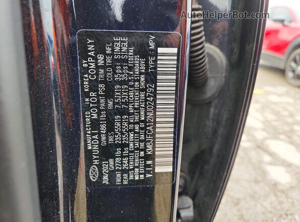 KM8JFCA12NU024792 2022 HYUNDAI TUCSON Blue Widok naklejki z numerem VIN