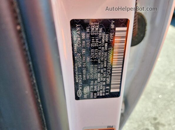 KM8JFCA16NU026013 2022 HYUNDAI TUCSON Белый Вид наклейки с VIN-кодом