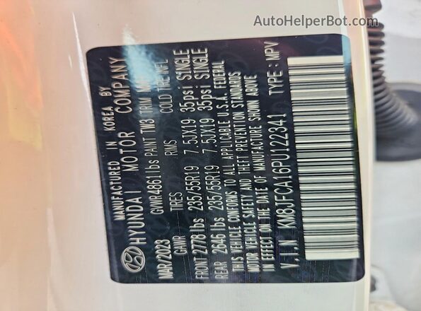 KM8JFCA16PU122341 2023 HYUNDAI TUCSON White VIN sticker view