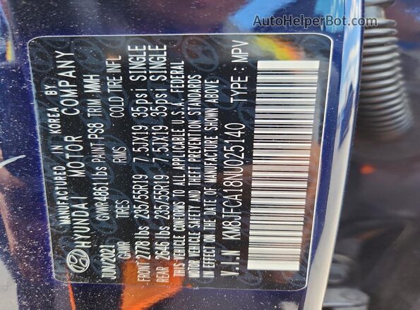 KM8JFCA18NU025140 2022 HYUNDAI TUCSON Blue Engine compartment view