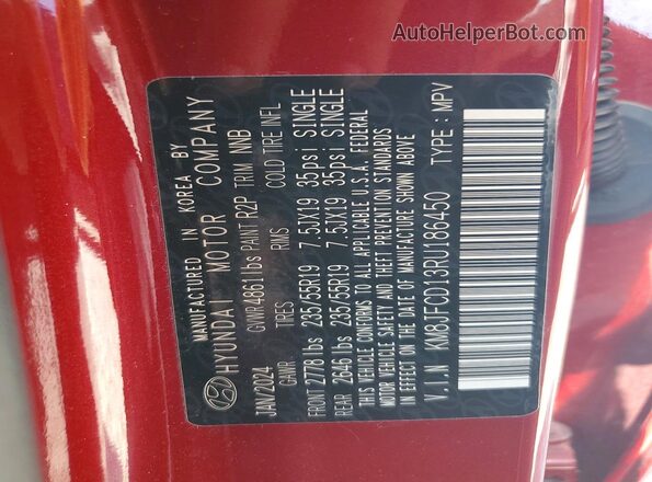 KM8JFCD13RU186450 2024 HYUNDAI TUCSON Красный Вид наклейки с VIN-кодом