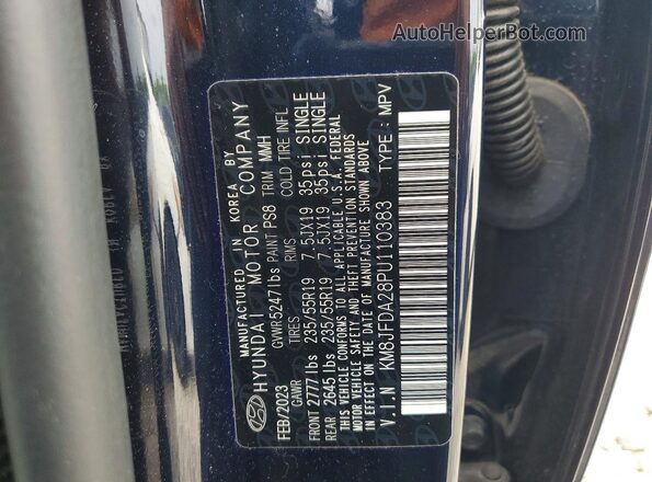 KM8JFDA28PU110383 2023 HYUNDAI TUCSON Blue Սալոնի 360 աստիճան տեսք